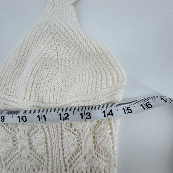 Olive + Oak Cream Knit Crocheted V Neck Bodycon Mini Dress‎ Large Boho Festival - Picture 4 of 9